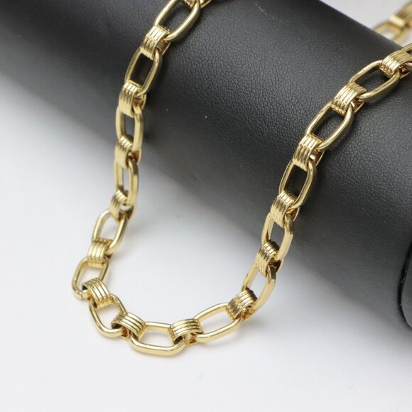 Jewelry - Gold Tone Textured Link Stainless Steel Chain Necklace – 55 CM, THJWEL010